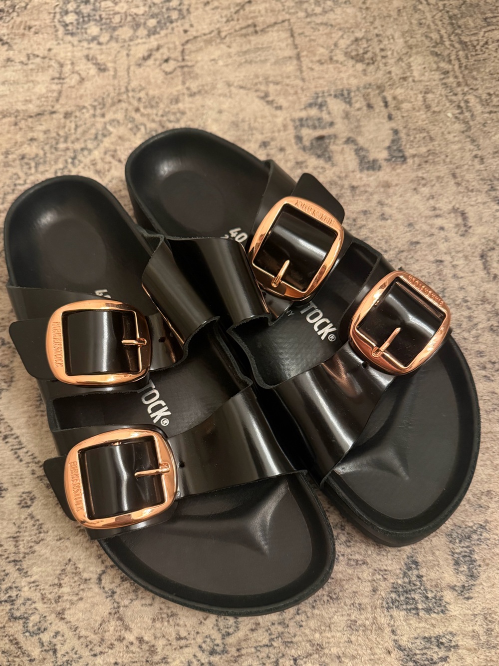 Birkenstock Black Sandals with Gold Buckles